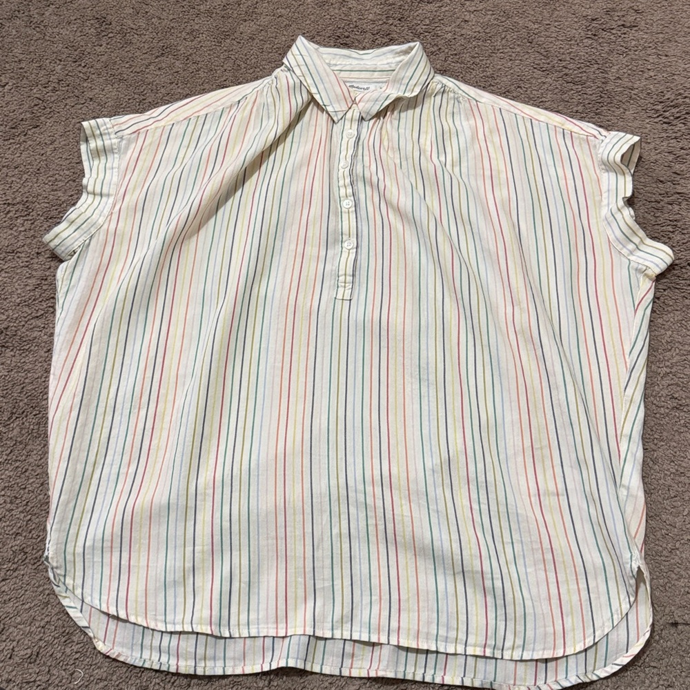 Madewell Central Stripe Popover Shirt-Sz M-Over Sized-Cotton-Multi Color-EUC - Picture 14 of 16